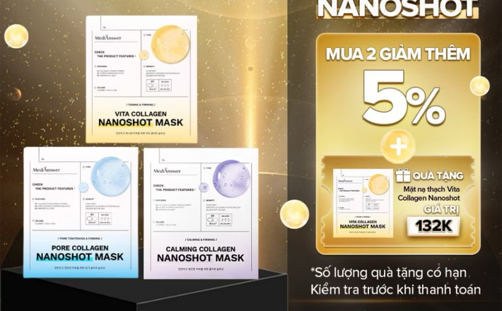 ￼[COMBO Trải nghiệm] 3 Miếng mặt nạ Collagen Nanoshot MediAnswer Calming+Pore+Vita Collagen Nanoshot Mask (37g x 3) 