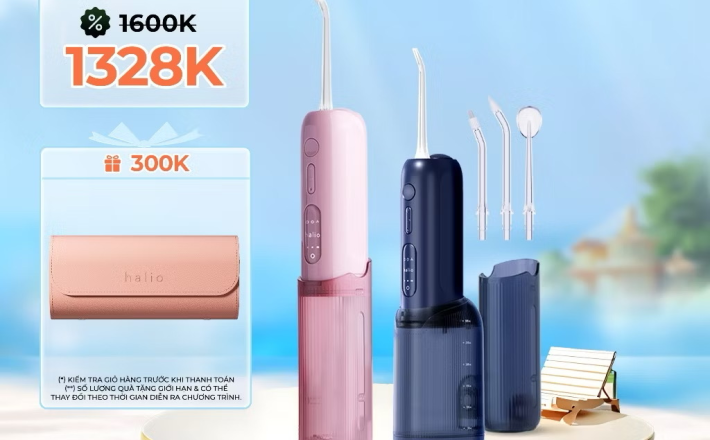 ￼Máy Tăm Nước 2 Bình Thay Thế Halio UltraClean Express Hydro Floss - Kèm Túi Da 