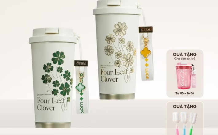 ￼Ly Giữ Nhiệt Cao Cấp GERM Họa Tiết Cỏ Bốn Lá In 3D 500ml Inox 316 - Quà Tặng Cao Cấp - GE-23AW-B76 
