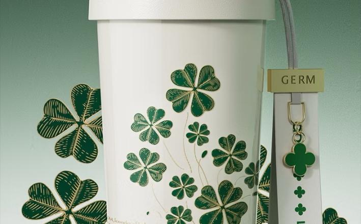 ￼Ly Giữ Nhiệt Cao Cấp GERM Họa Tiết Cỏ Bốn Lá In 3D 500ml Inox 316 - Quà Tặng Cao Cấp - GE-23AW-B76 