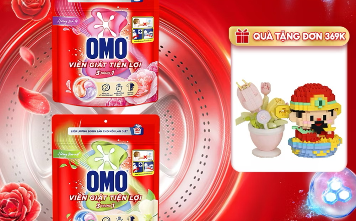 ￼Túi viên giặt tiện lợi OMO 3 trong 1 (30-50viên/túi) 