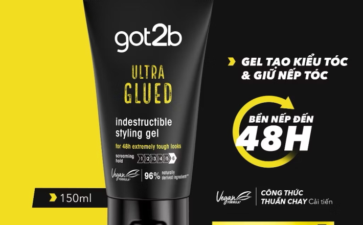 Gel tạo kiểu tóc và giữ nếp tóc Got2b Ultra Glued 150ml - Giữ nếp lên đến 48h 