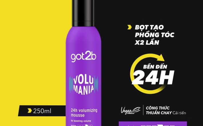 Bọt tạo phồng tóc Got2b Volumising Mousse 250ml - Tăng cường độ phồng cho tóc, Giữ nếp đến 24h 