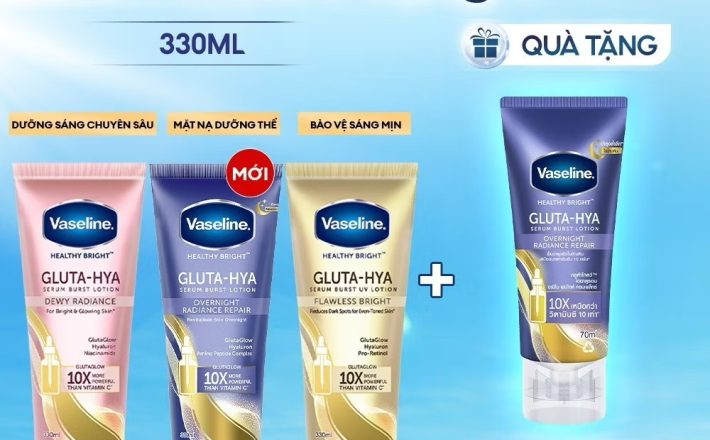 ￼Serum Vaseline Gluta-Hya Dưỡng Da Sáng Mịn Sau 7 Ngày 300ML/330 ML (tùy đợt nhập hàng) 