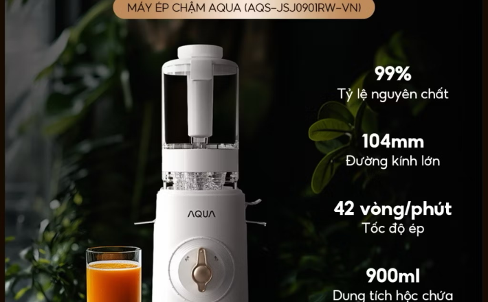 ￼Máy ép chậm AQUA JSJ0901RW 900ml, ép nguyên quả trái cây, vắt kiệt bã - Bảo hành 12 tháng 