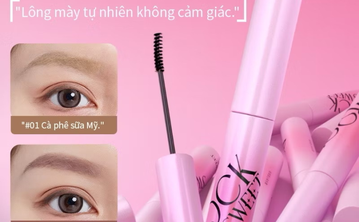 ￼ROCK SWEET Mascara Lông Mày 3.5g Gel chân mày lì mịn, giữ màu 24H Dễ dùng cho người mới bắt đầu, lên màu chuẩn, tự nhiên như không makeup Màu Cà Phê Sữa siêu xinh, không lem, không trôi Có sẵn 7 tone thời thượng 