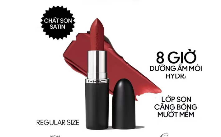 ￼Son MACximal Sleek Satin không chỉ mang đến chất son satin căng bóng, mềm mượt mà còn duy trì độ dưỡng ẩm môi trong 8h 