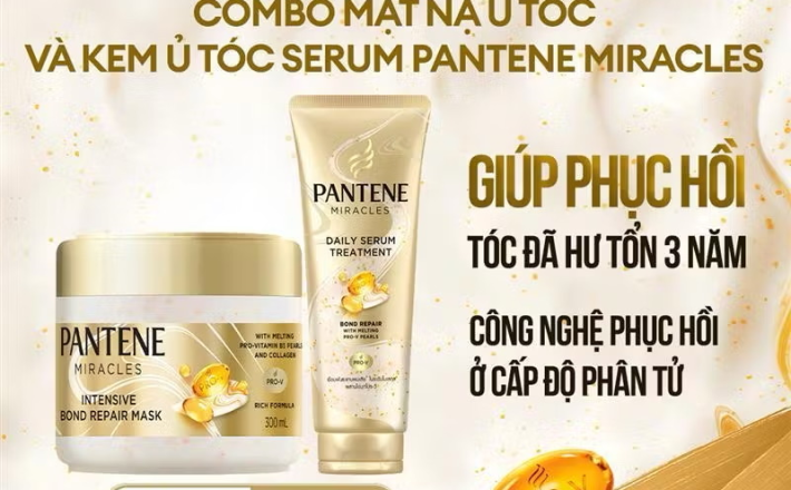 ￼Combo Mặt Nạ Ủ Tóc Chuyên Sâu Hộp 300ML & Kem Ủ Tóc Serum PANTENE Miracles Phục Hồi Liên Kết Tóc Tuýp 180ML 