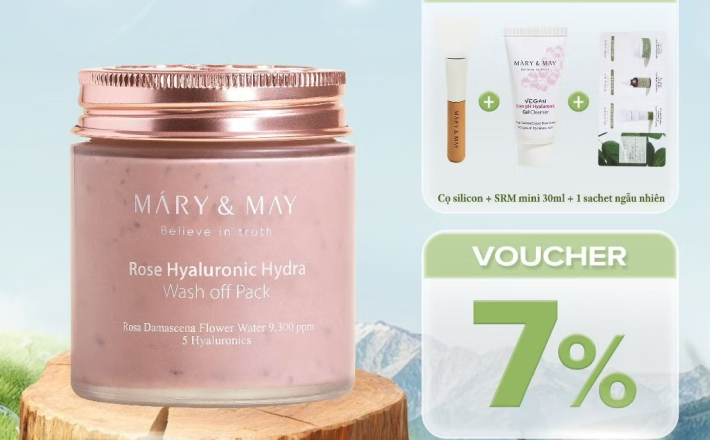￼Mặt Nạ Đất Sét Hoa Hồng Mary&May Rose Hyaluronic Hydra Wash Off Mask125g 