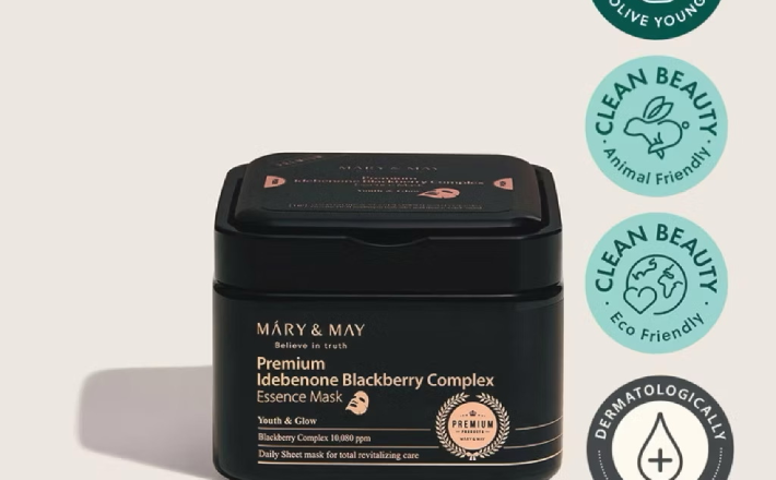 ￼Mặt nạ dưỡng chất cao cấp Mary&May Premium Idebenone Blackberry Complex Essence Mask 400g (20 miếng) 