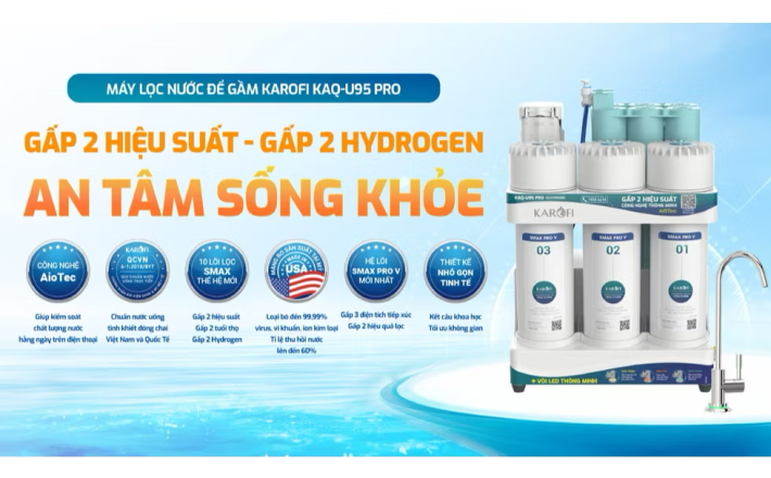 ￼Máy lọc nước Karofi KAQ-U95 Pro, 10 Lõi, Aiotec, MƠI 2025, BẢO HÀNH CHÍNH HÃNG 3 NĂM TẠI NHÀ 
