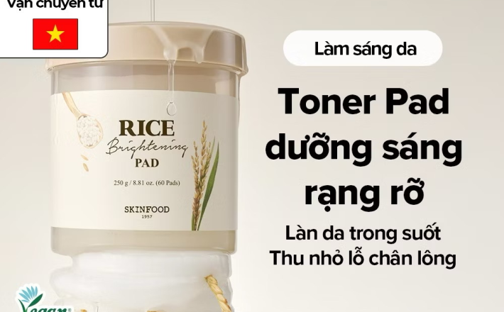￼[SKINFOOD Official] Hộp 60 miếng bông gạo dưỡng trắng / Nâng tông da / Giảm Kích Thước Lỗ Chân Lông / Rice Brightening Toner Pad 