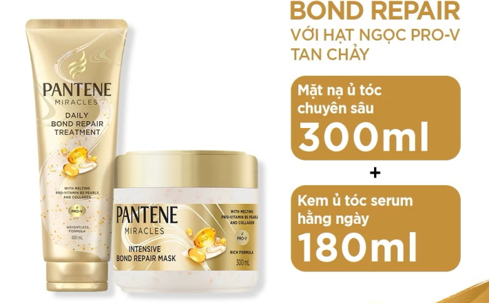 ￼Combo 2 Kem Ủ Tóc Serum & Mặt Nạ Ủ Tóc Chuyên Sâu PANTENE Miracles Phục hồi liên kết tóc - Tuýp 180ML & Hộp 300ML 