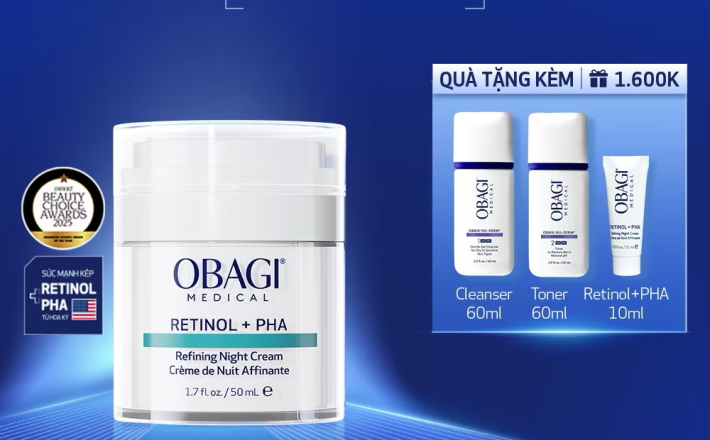 ￼[MỚI - VOUCHER SVIP 20%] Kem dưỡng tái tạo & trẻ hóa da ban đêm Obagi Medical Retinol + PHA (50ml) 
