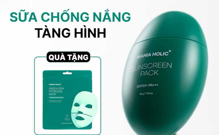￼Sữa chống nắng Mania Holic Sunscreen Pack tàng hình, thấm nhanh, an toàn cho mọi loại da SPF50 PA++++ dung tích 50g 