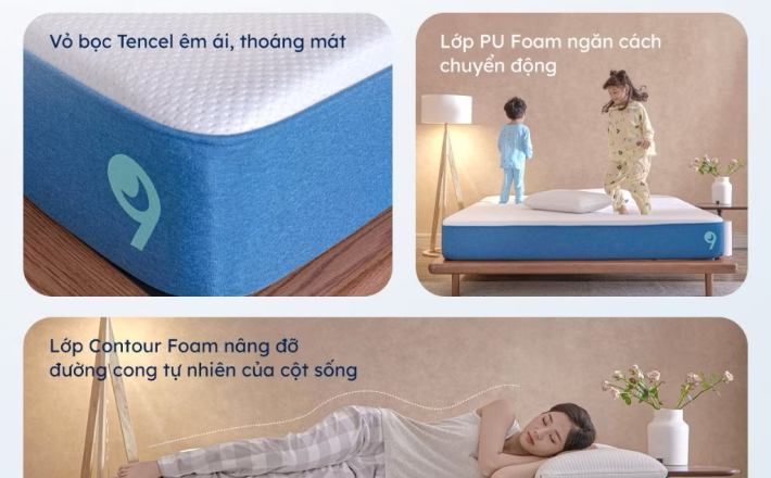 ￼Nệm Foam Original Ru9 Cao Cấp | Độ Dày 20cm và 25cm | 3 Lớp Foam Nâng Đỡ Cơ Thể | 6 Kích Thước | 1m2, 1m4, 1m6, 1m8, 2m 