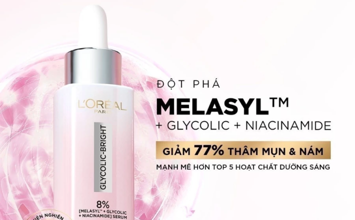 Serum Glycolic Melasyl 8% [Melasyl+Glycolic+Niacinamide] dưỡng sáng da, mờ thâm mụn & nám Loreal Paris