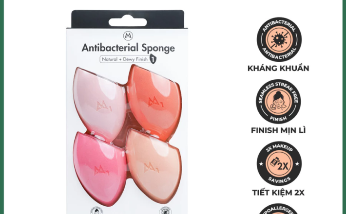 Bộ 4 Mút Trang Điểm Mastige Kháng Khuẩn Nhiều Màu Antibacterial Sponge Hasaki Sản Phẩm Chính Hãng