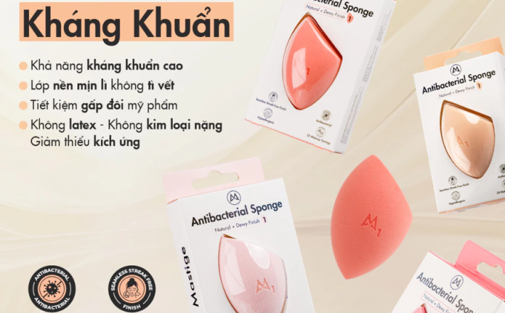 Mút Trang Điểm Mastige Kháng Khuẩn (1 Cái) Antibacterial Sponge Hasaki Sản Phẩm Chính Hãng