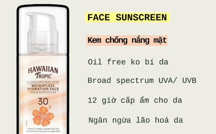 Kem chống nắng mặt Hawaiian Tropic Weightless Hydration Lotion for Face sunscreen SPF 30