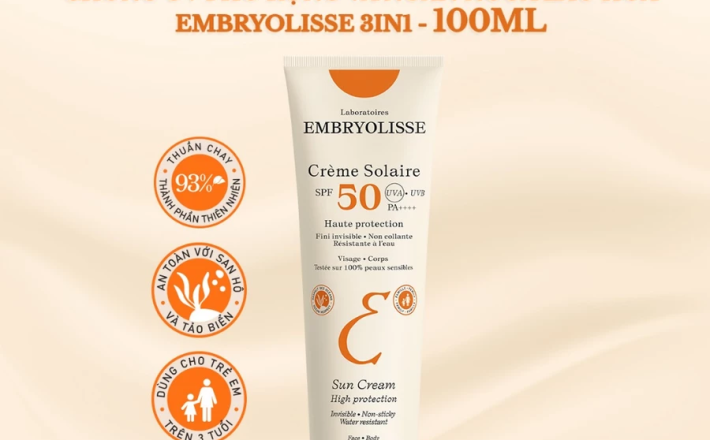Kem Chống Nắng Hữu Cơ Thế Hệ Mới - Chống UV Phổ Rộng Và Ngăn Ngừa Lão Hóa Embryolisse Dành Cho Da Khô, Nhạy Cảm 100ml