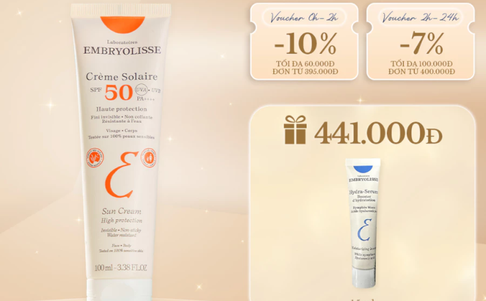 Kem Chống Nắng Hữu Cơ Thế Hệ Mới - Chống UV Phổ Rộng Và Ngăn Ngừa Lão Hóa Embryolisse Dành Cho Da Khô, Nhạy Cảm 100ml