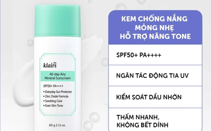 Dear, Klairs Kem chống nắng All-day Airy Mineral Sunscreen 60g