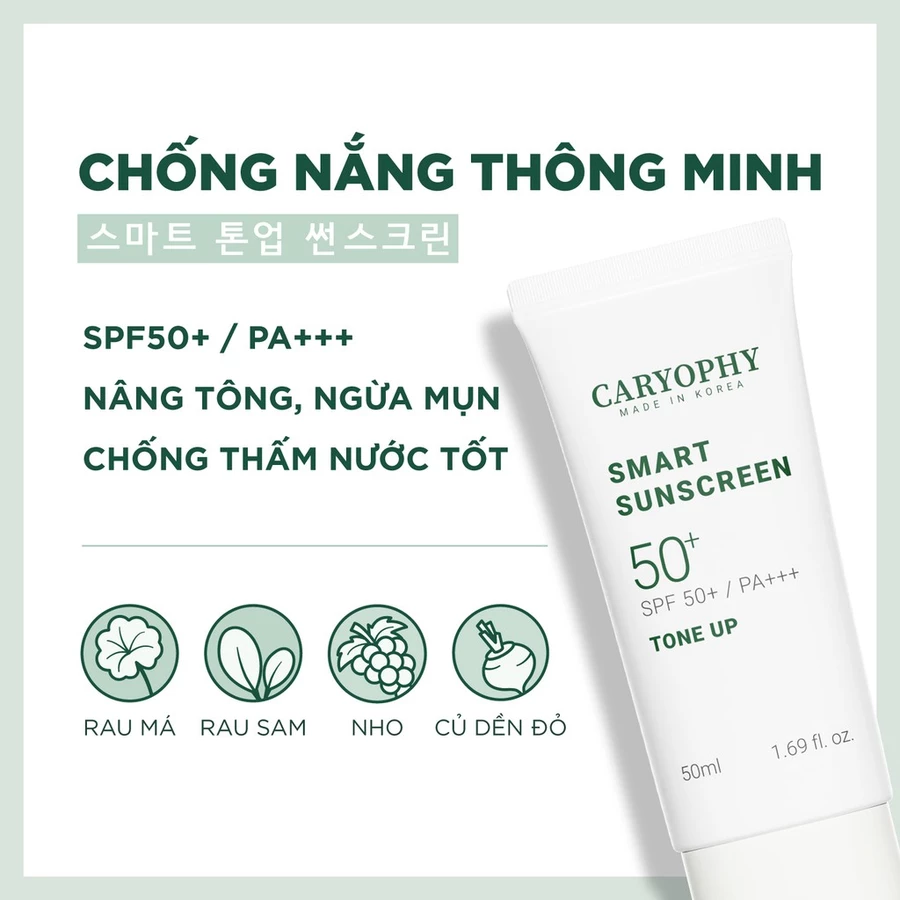 Kem chống nắng Caryophy tone up nâng tông trắng hồng dịu nhẹ làn da 50ml