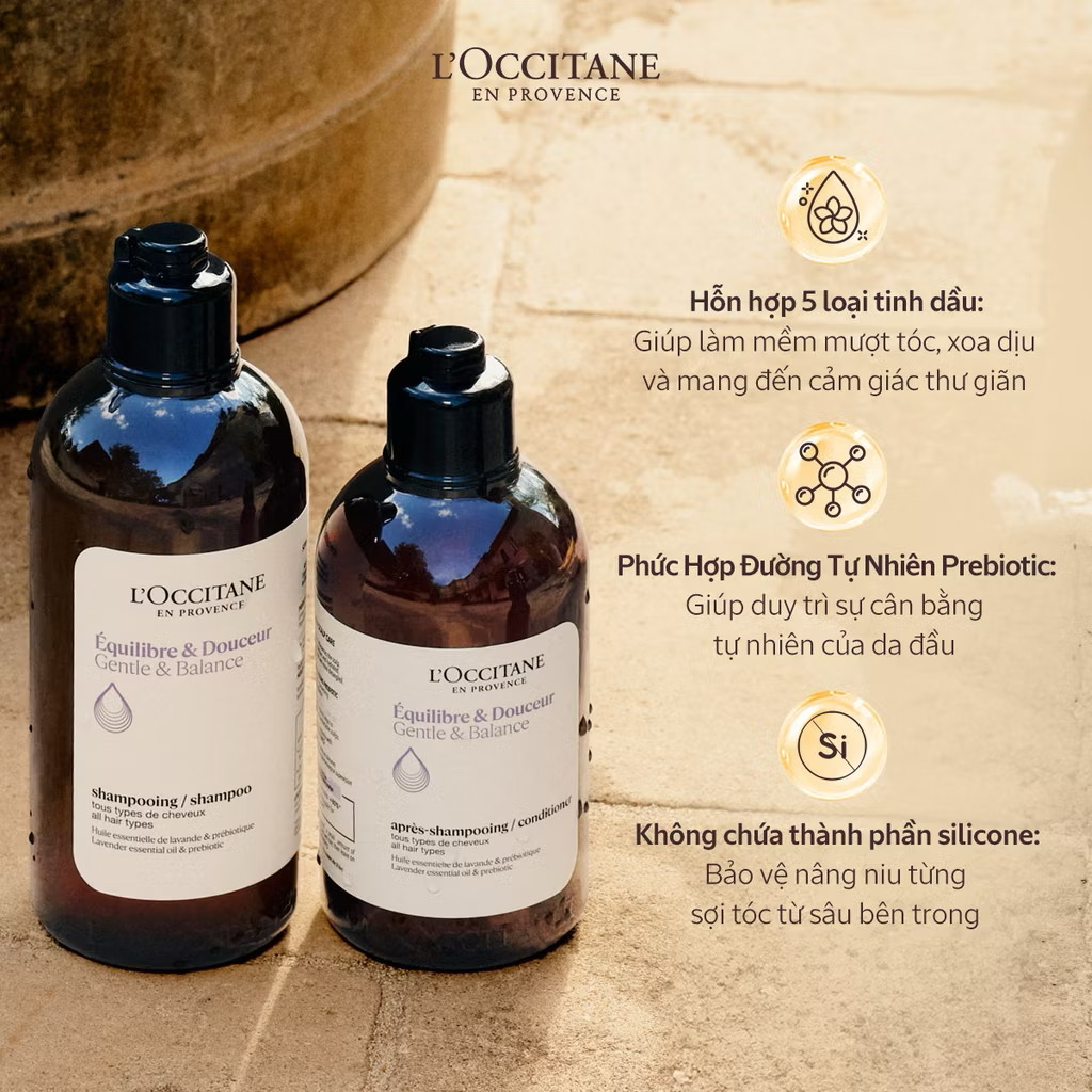 ￼Combo Gội Xả L'OCCITANE Gentle & Balance Dành Cho Mọi Loại Da Đầu 250ml Và 300ml 