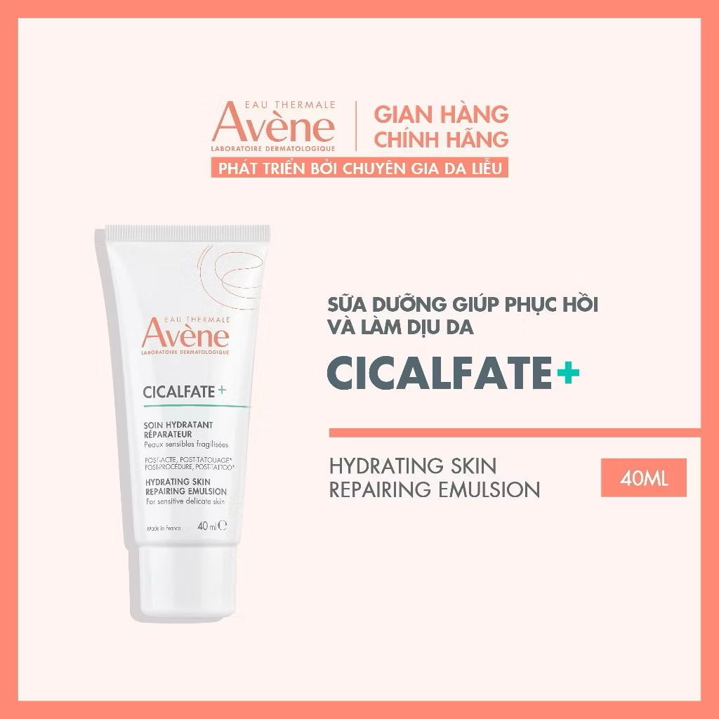 ￼Sữa dưỡng phục hồi Eau Thermale Avène CICALFATE+ HYDRATING SKIN REPAIRING EMULSION 40ml giúp làm dịu da 