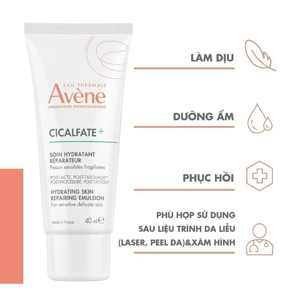 ￼Sữa dưỡng phục hồi Eau Thermale Avène CICALFATE+ HYDRATING SKIN REPAIRING EMULSION 40ml giúp làm dịu da 