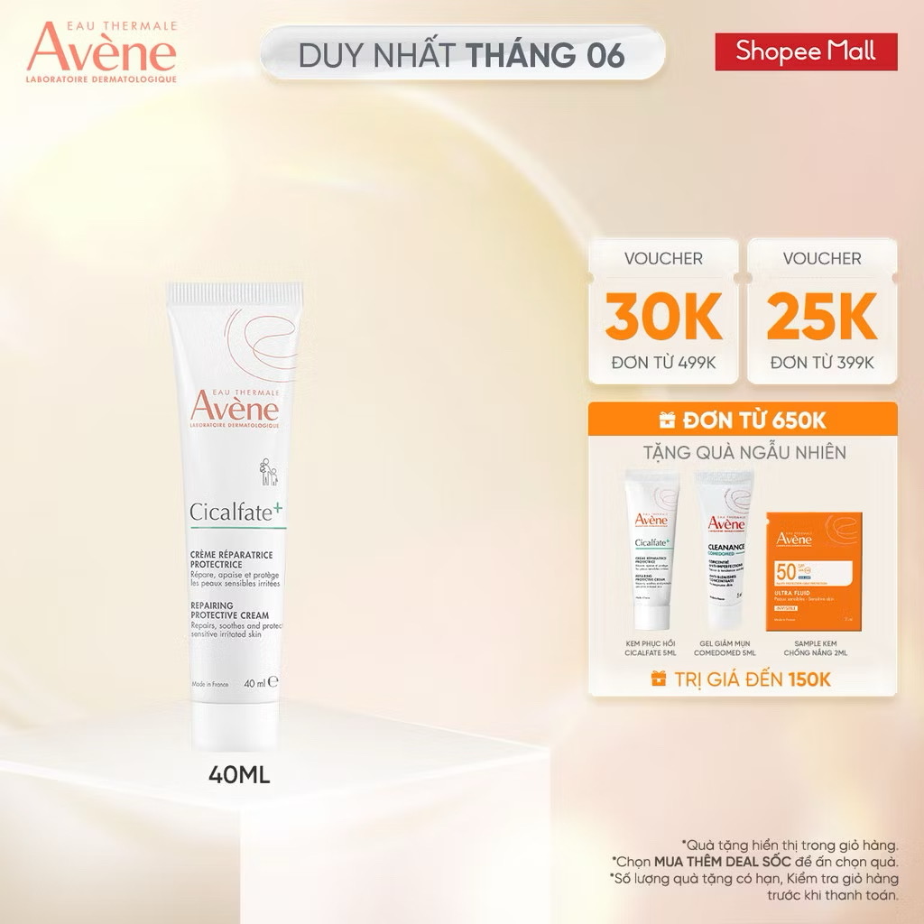 ￼Kem phục hồi Eau Thermale Avène CICALFATE+ Repairing Protective Cream giúp làm lành da, làm dịu tổn thương trên da 40ml 