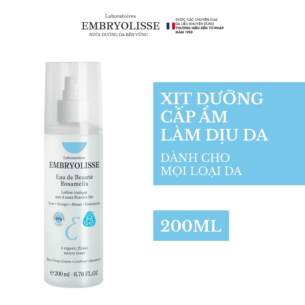 ￼Xịt Dưỡng Cấp Ẩm Sâu Embryolisse Eau De Beaute Rosamelis 200ml 