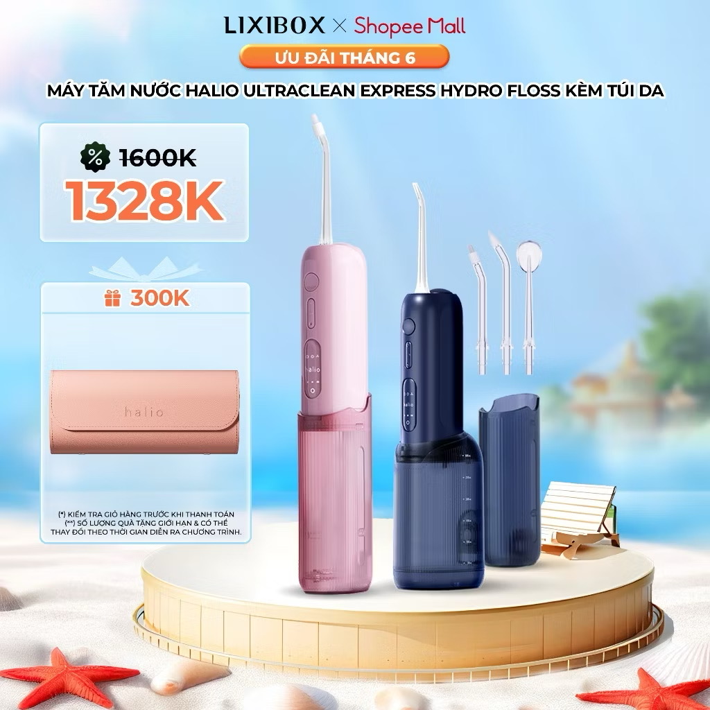 ￼Máy Tăm Nước 2 Bình Thay Thế Halio UltraClean Express Hydro Floss - Kèm Túi Da 