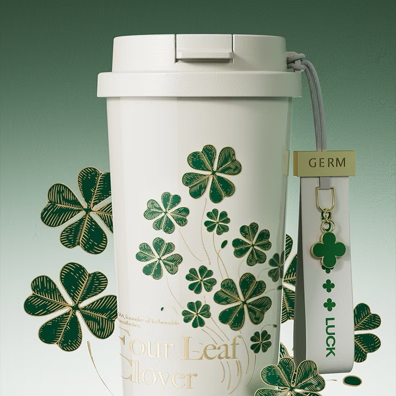 ￼Ly Giữ Nhiệt Cao Cấp GERM Họa Tiết Cỏ Bốn Lá In 3D 500ml Inox 316 - Quà Tặng Cao Cấp - GE-23AW-B76 
