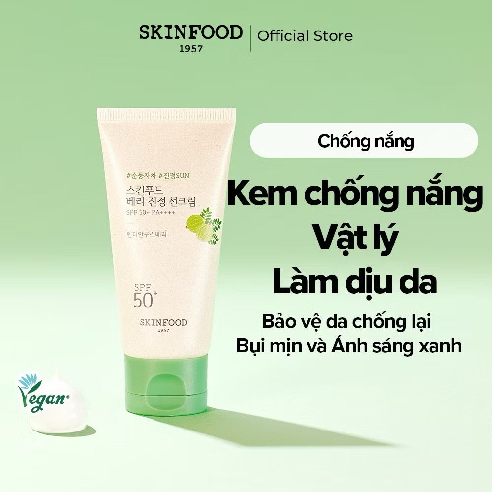 ￼[SKINFOOD Official] Kem chống nắng vật lý Berry Soothing Physical Sunscreen 50ml SPF 50+ PA++++ / Giúp da trắng sáng rạng rỡ / Kem chống nắng siêu dịu nhẹ không gây kích ứng / Bảo vệ da khỏi tia UV và bụi mịn