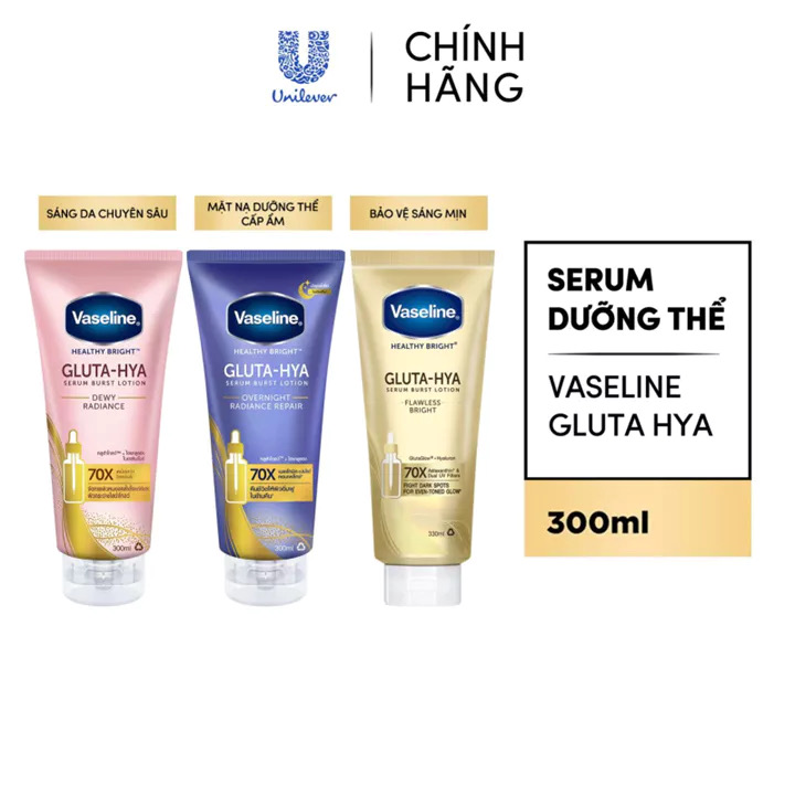 ￼Serum Vaseline Gluta-Hya Dưỡng Da Sáng Mịn Sau 7 Ngày 300ML/330 ML (tùy đợt nhập hàng) 