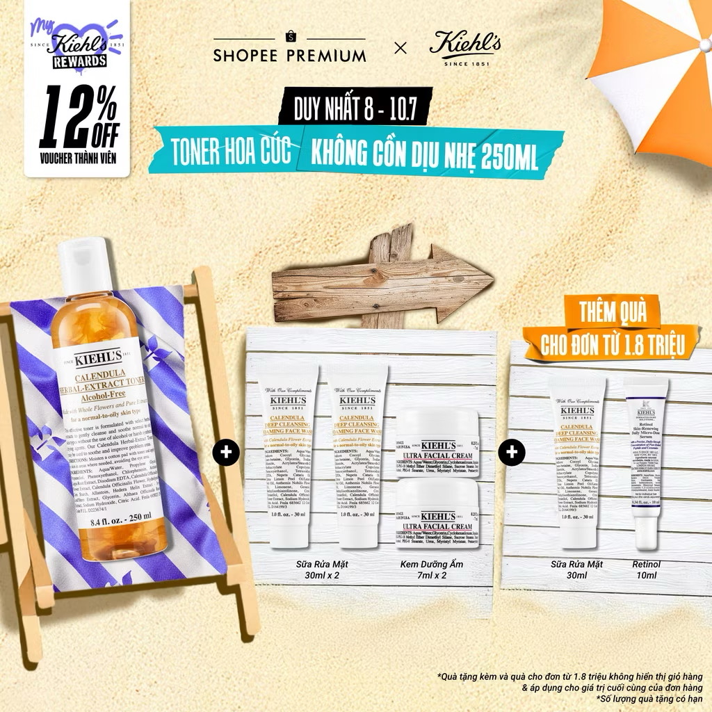 ￼Nước cân bằng hoa cúc Kiehl's Calendula Herbal Extract Alcohol-Free Toner 250ml 