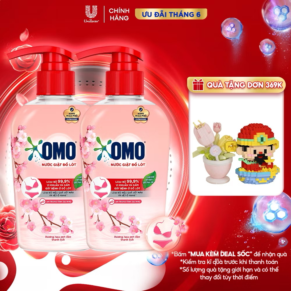 ￼Combo 2 Chai Nước Giặt Đồ Lót OMO Hương Hoa Anh Đào Thanh Lịch 300G 