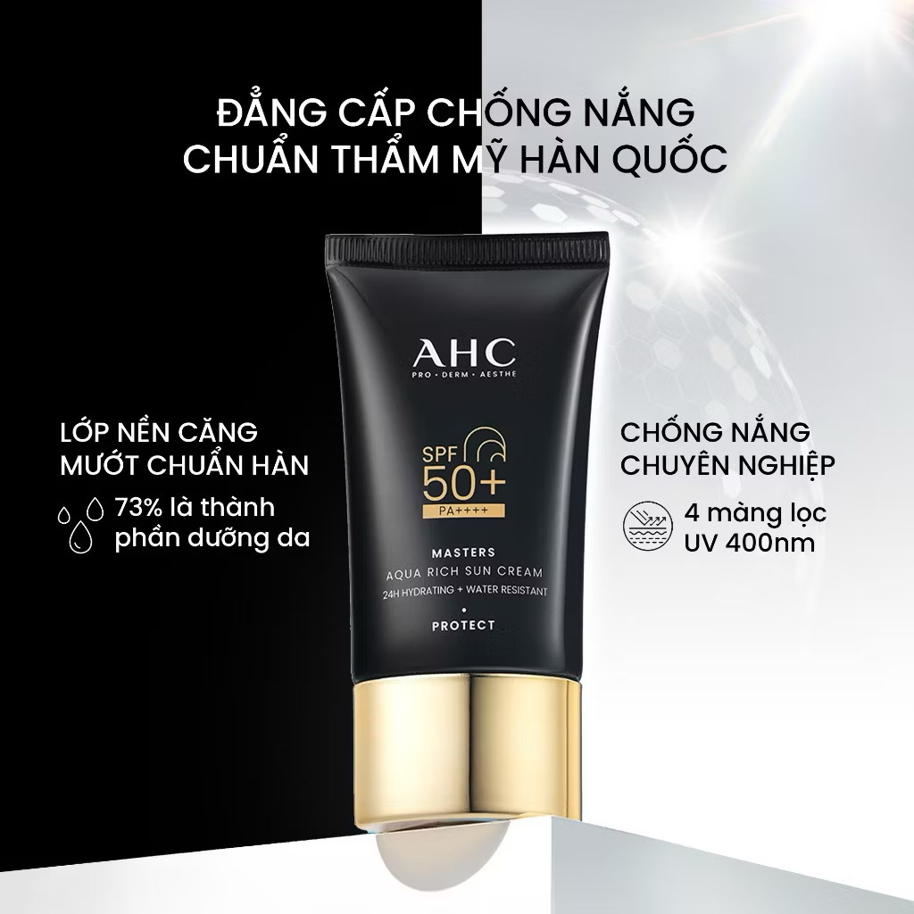 ￼[MUA 1 TẶNG 1] Kem chống nắng AHC phổ rộng 400nm căng mướt da chuẩn Hàn Masters Aqua Rich Sun Cream 30ml 