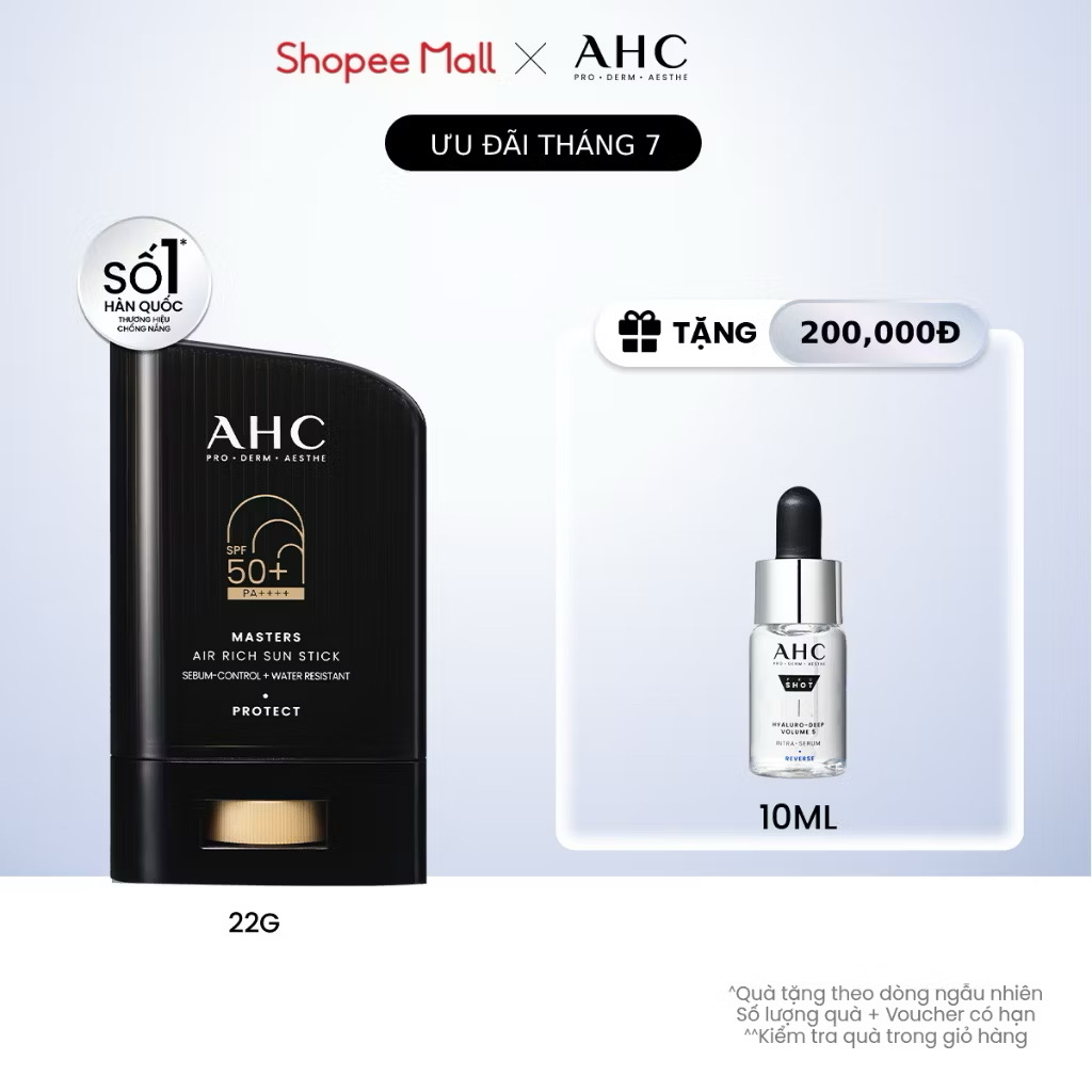 ￼Sáp Chống Nắng AHC phổ rộng kiềm dầu suốt 24H Masters Air Rich Sun Stick 22g 