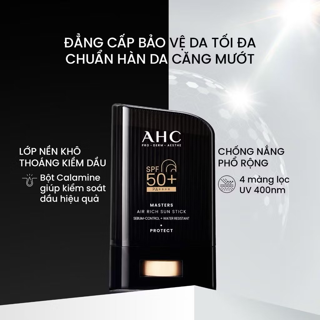 ￼Sáp Chống Nắng AHC phổ rộng kiềm dầu suốt 24H Masters Air Rich Sun Stick 22g 