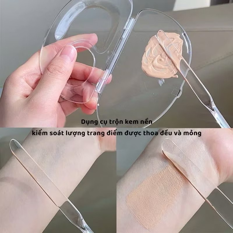[Khay kèm thanh trộn nền] Khay trộn kem nền Mica trong suốt có nắp đậy tặng kèm thanh trộn 
