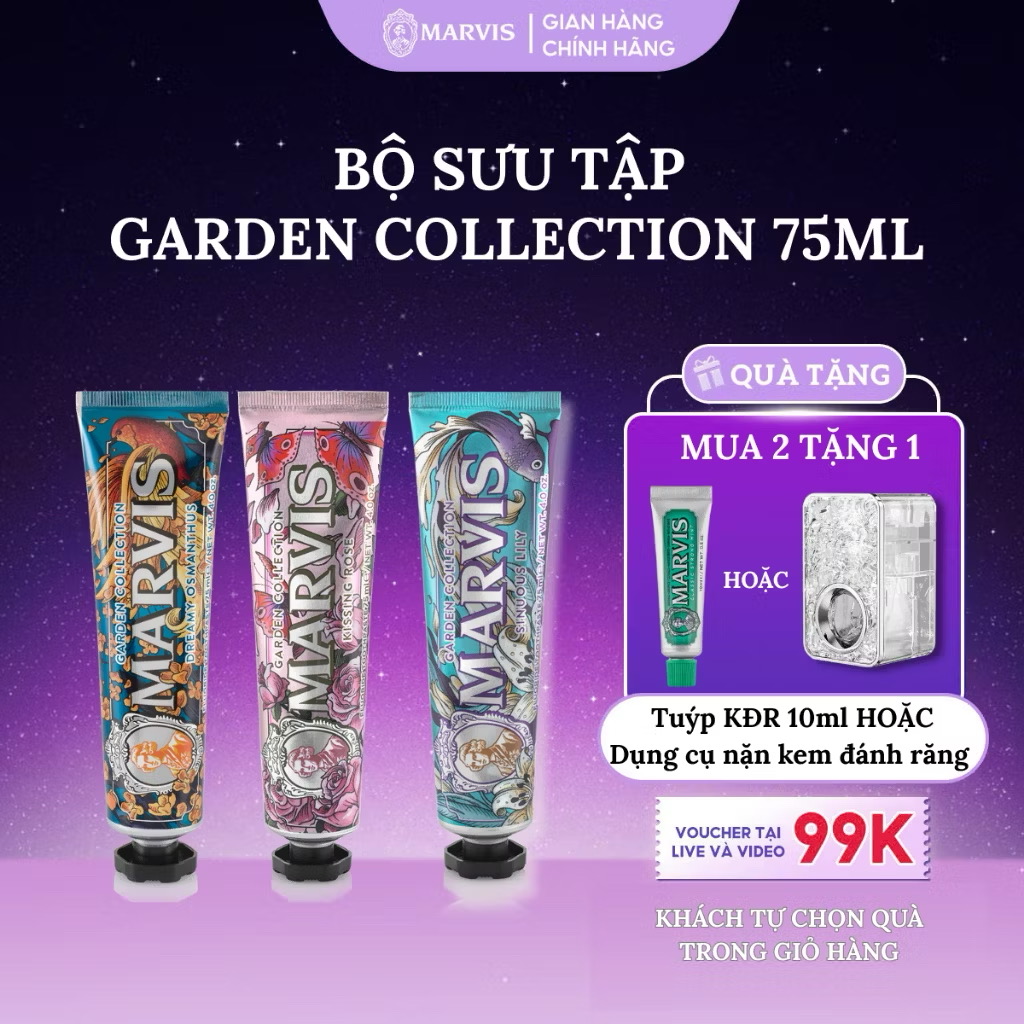 ￼Kem Đánh Răng Marvis Garden Collection - Kissing Rose, Dream Osmanthus, Sinuous Lily 75ML 