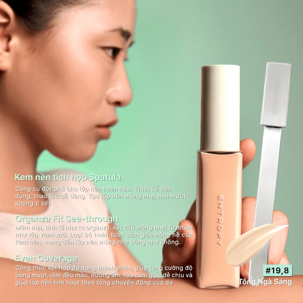 ￼Kem nền tích hợp Spatula mỏng nhẹ như lụa che phủ tự nhiên, bền màu cả ngày 40g Entropy Organza Fit Spatula Foundation 