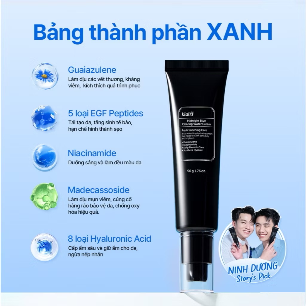 ￼Kem dưỡng ẩm, hỗ trợ tái tạo da Midnight Blue Clearing Water Cream 50g 