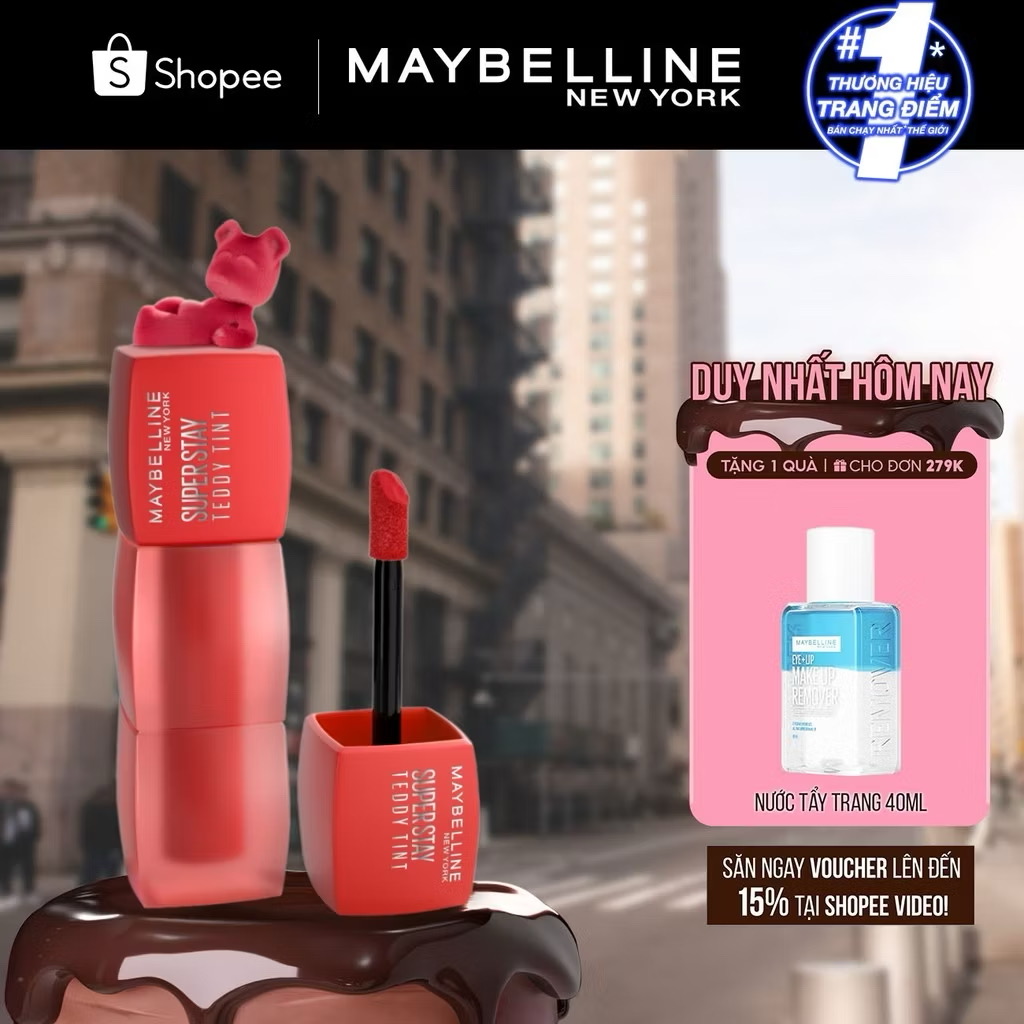 ￼Son Kem Bông Bền Màu Superstay Teddy Tint Maybelline New York 5ml 