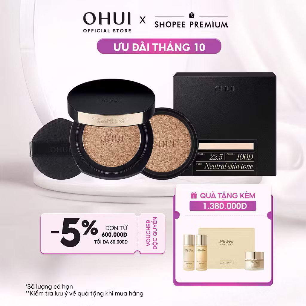 ￼[OHUI Official] Phấn nước kiềm dầu che phủ cao mỏng nhẹ OHUI Ultimate Cover Denier Cushion SPF50/PA+++ 13G (Tặng 1 lõi) 