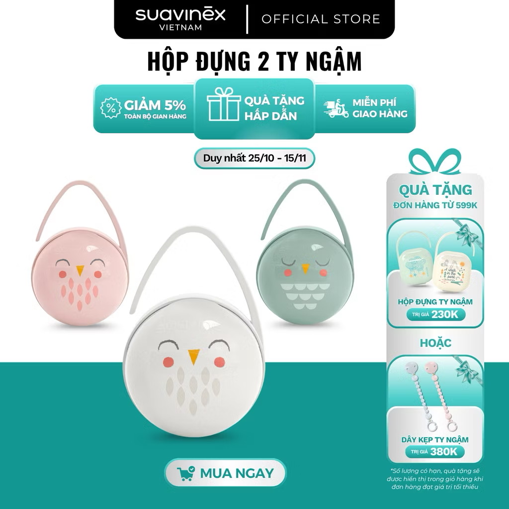Hộp đựng hai ty ngậm SUAVINEX 2 ngăn có dây treo tiện dụng 
