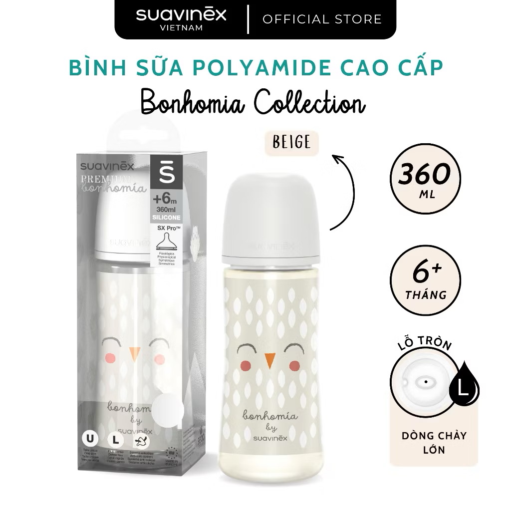 Bình sữa với núm ty SX PRO SUAVINEX nhựa PA cho bé từ 0 tháng tuổi - 180ml & 270ml 